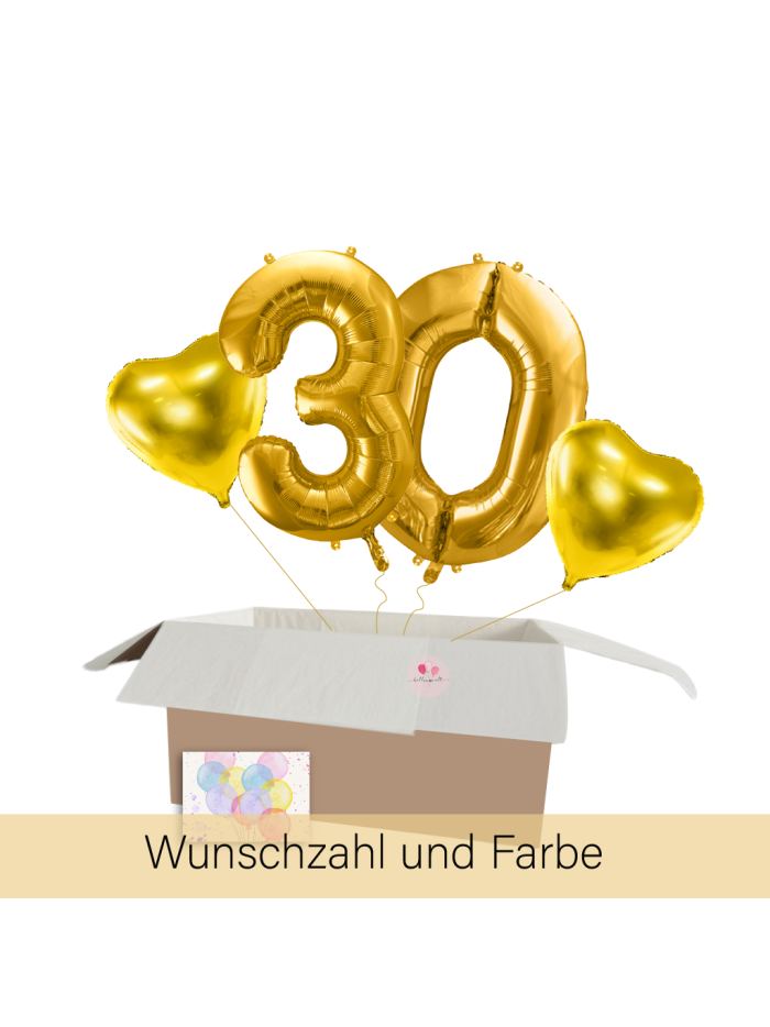 XXL Heliumballon-Geschenk – 1 Wunschzahl & 2 Herzballons in Geschenkbox!