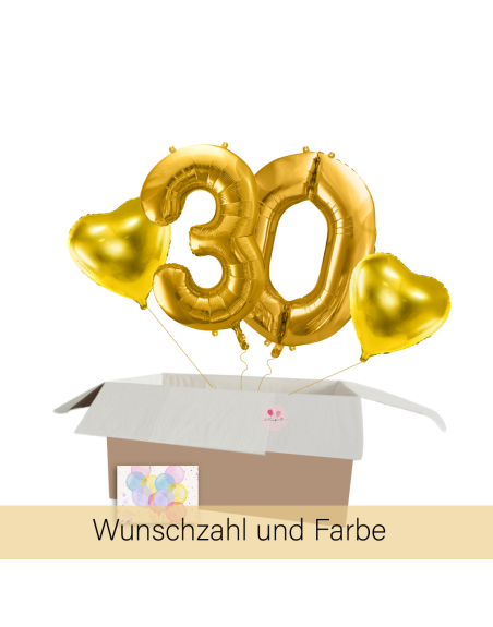 XXL Heliumballon-Geschenk – 1 Wunschzahl & 2 Herzballons in Geschenkbox!