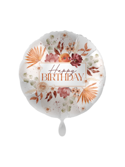 Happy Birthday Satin-Ballon – Blumige Eleganz (Heliumgefüllt