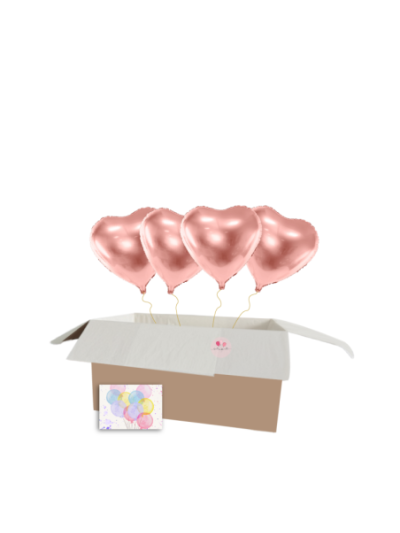 Überraschungsbox mit 4 Herz-Heliumballons (45 cm) – Schwebende Liebesbotschaft