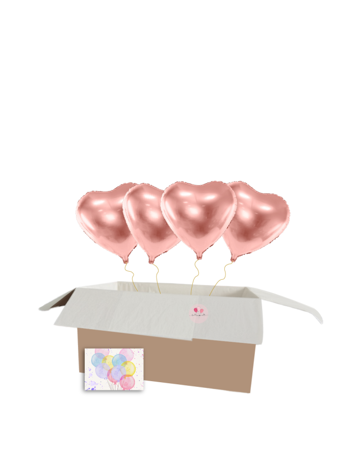 Überraschungsbox mit 4 Herz-Heliumballons (45 cm) – Schwebende Liebesbotschaft