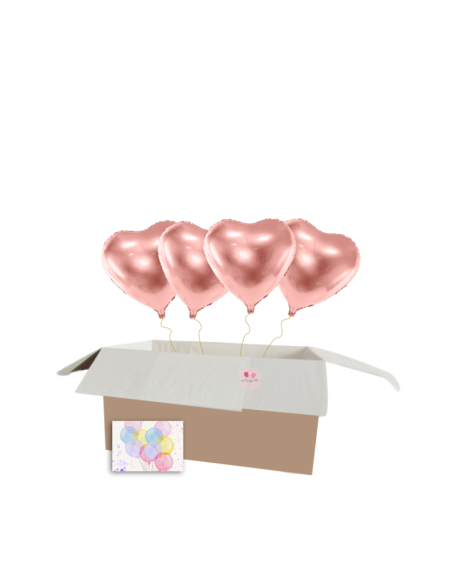 Überraschungsbox mit 4 Herz-Heliumballons (45 cm) – Schwebende Liebesbotschaft