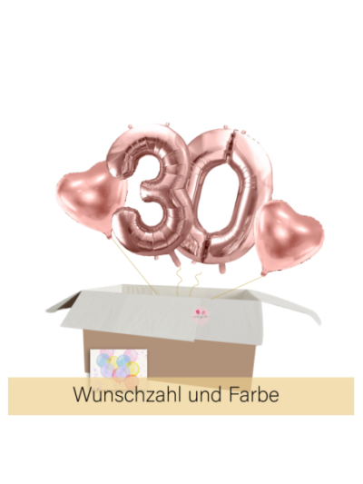 XXL Heliumballon-Geschenk – 2 Wunschzahlen & 2 Herzballons mit Helium in Geschenkbox