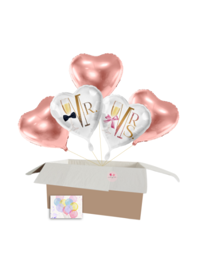 „Für meine Liebsten“ Ballon-Set – Romantische Herz-Heliumballons „Mr.“ und „Mrs.“ sowie 3 Rose Gold Herzen für besondere Anlässe
