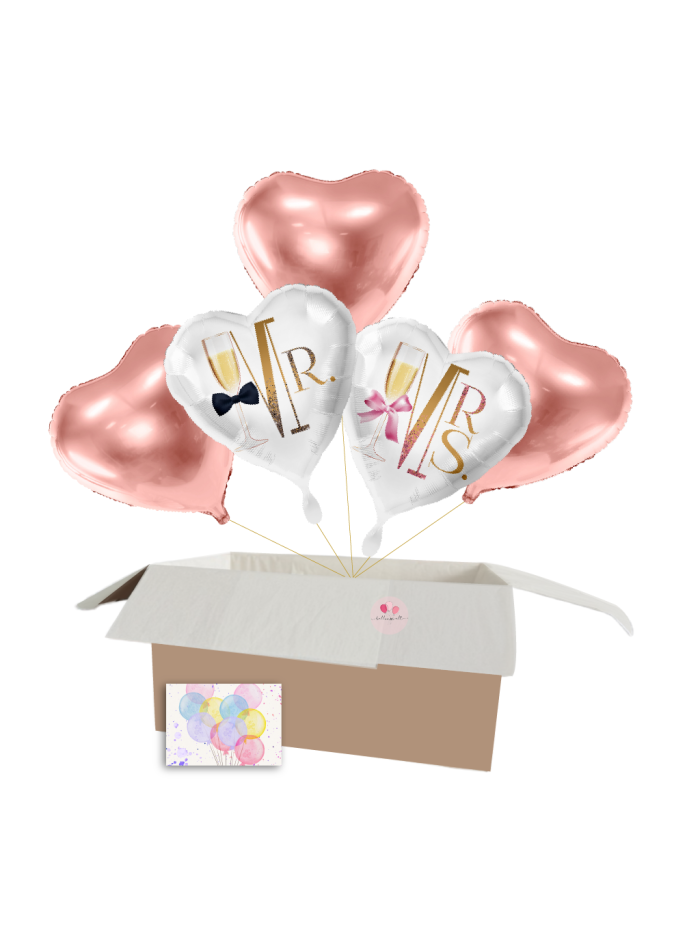 „Für meine Liebsten“ Ballon-Set – Romantische Herz-Heliumballons „Mr.“ und „Mrs.“ sowie 3 Rose Gold Herzen für besondere Anlässe