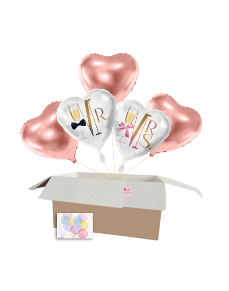 „Für meine Liebsten“ Ballon-Set – Romantische Herz-Heliumballons „Mr.“ und „Mrs.“ sowie 3 Rose Gold Herzen für besondere Anlässe